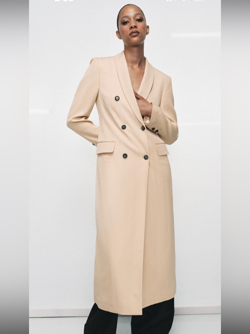 Zara Beige Double-Breasted Long Trench Coat - Picture 3 of 6